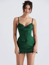 Mini Dresses With Corset Lace Trim Stain Slip Sexy Dress